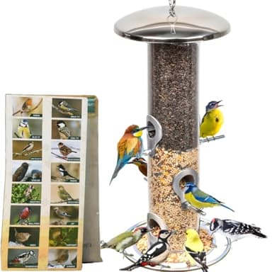 PROVIDE Mangeoire à oiseaux en acier inoxydable, mangeoire à graines pour petits oiseaux, mangeoires à oiseaux pour oiseaux sauvages, station d'alimentation pour oiseaux de jardin