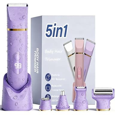 XkuiHF 5 en 1 Rasoir Electrique Femme, Tondeuse Maillot humide/sèche, étanche IPX7, Tondeuse Femme Intime pour le visage, les aisselles, les jambes, les bras et le maillot (Violet)