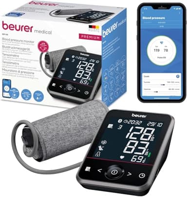 Beurer BM 64 Tensiomètre à bras, détection fibrillation auriculaire pour prévention des AVC, indicateur de repos breveté, brassard 22-42 cm, avec application, transfert de données vers Apple Health