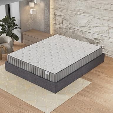 NOVEMBER Ensemble Matelas + lit Coffre - Matelas Mousse Mémoire de Forme d’épaisseur 22cm + Lit Coffre, Sommier à Lattes en Bois Flexible, Grand espaces de rangements (Gris, 160 x 200 cm)