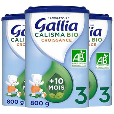 Laboratoire Gallia - Calisma 3 BIO Croissance - Lait Bébé 3ème âge - Lait Infantile Bio de 10 à 36 mois - en Poudre - Sans Huile de Palme - Lot de 3x800g
