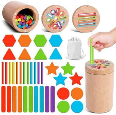 YGVQN Jouet Montessori en Bois 3-en-1 pour Bébé 1 2 3 Ans, Jeu Tri Couleurs et Formes avec Cube de Motricité, Cadeau Éducatif Sensoriel pour Fille et Garçon (Jouets Enfant, Bois Naturel)