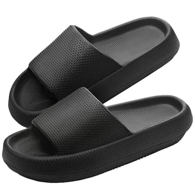 AMZHOTER Claquettes Homme Femme, Tongs de Douche Confortables et Douces Pantoufles Antidérapantes Sandales de Piscine et Plage Claquette Sandales Noir 38 39