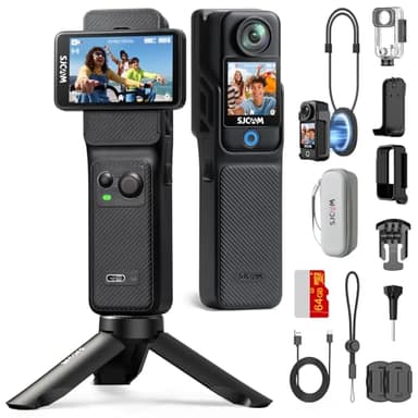 SJCAM C400 Camera Vlog Bundle (64G)-Caméra d'action 4K avec 7H d'Autonomie Exceptionnelle,Écran Tactile Rotatif 2.29",Imperméable,Stabilisation 6 Axes,pour Youtube,Vlog,Voyages,Activités,Noir