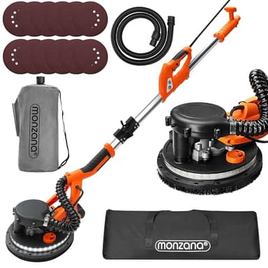 MONZANA® Ponceuse girafe avec aspirateur 750W max. 1750 tr/min 12x disques abrasifs 80 LED polisseuse meuleuse plafond mur manche télescopique