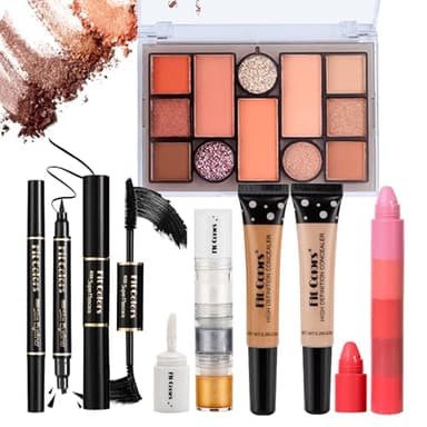 Joyeee Kit de maquillage Professionnel, Ensemble de Makeup avec Makeup Palette Correcteur Lipstick Mascara Eyeliner Gel Pailleté, pour le Visage Yeux et Lèvre, Portable Beauté Set pour Femme et Fille