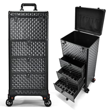 Valise de Maquillage avec 3 tiroirs Malette Maquillage Professionnel pour Salon de beauté Valise onglerie Valise Coiffeur avec Roues verrouillables, Noir