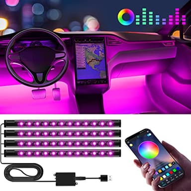 Winzwon Cadeau Saint Valentin Femme Homme, LED Voiture Interieur, Accessoire Voiture Lampe, 16 Millions de Couleurs Car Accessories Contrôle APP