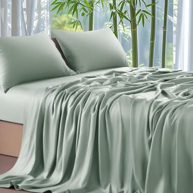 Drap Housse 160x200 Bambou Vert Drap de Lit en Mélange Tencel Lyocell Bambou Drap Housse Soie Lisse Respirant pour Matelas Épais Hypoallergénique sans Repassage Ourlet Élastique La Peut Atteindre 30