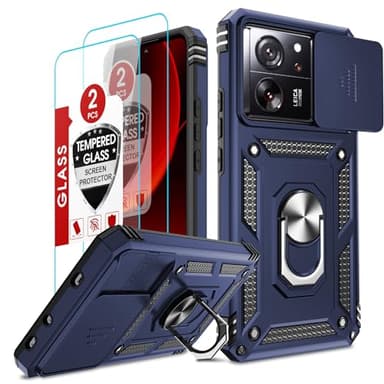 LeYi Coque pour Xiaomi 13T/13T Pro/K60 Ultra Antichoc avec 2*Verre Trempé+Lentille Coulissante Couverture,Anneau Support, Protection de Caméra, Militaire PC Dur Renforcée Etui Coque 13T/13T Pro-Bleu