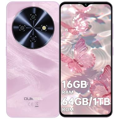 OUKITEL C5 Smartphone Pas Cher, Écran 6,52" HD/60Hz, Telephone Portable Pas Cher 16(4+12) GO+64GO/TF 1TO, Batterie 5000mAh, 13MP+5MP, Telephone 4G Dual SIM/Prise Casque 3.5mm/GPS/Face ID/OTG, Rose