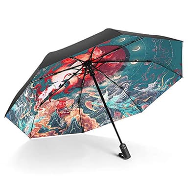 GizellMG Parapluie Femme Ombrelle Anti UV 3D Parasol Triple Pliant Renard à 9 queues parapluie Ouverture Automatique contre vent pour été