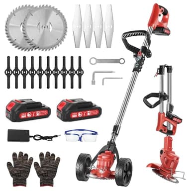 Ykall Débroussailleuse Électrique sans Fil 21V avec Roues – Coupe-Bordure Léger et Pliable, 3 Types de Lames, 2 Batteries 4.0Ah, Chargeur Rapide – pour Jardin, Pelouse, Herbe et Bordures (YKEU-CCJ)