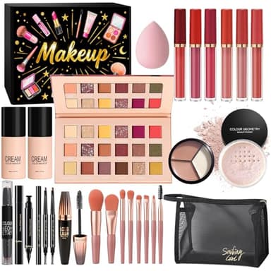 Kit de Maquillage Complet, Coffret Cadeau de Maquillage Femme Ado Fille, Coffret de Maquillage avec Ombres Paupière, Fond de Teint, Correcteur, Gloss à Lèvres, Crayon à Sourcils, Mascara, Trousse