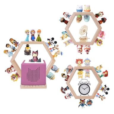 Givilio Lot de 3 étagères murales hexagonales pour Toniebox Starter Tonie - Étagères flottantes magnétiques en bois