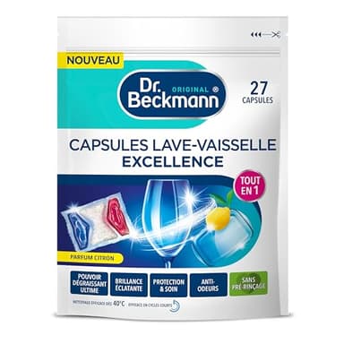 Dr. Beckmann - Capsules Lave-Vaisselle EXCELLENCE Tout en 1 - Pastilles lave-vaisselle Qui Nettoient & Protègent - Pouvoir Dégraissant, Brillance Éclatante et Anti-odeurs - Parfum Citron