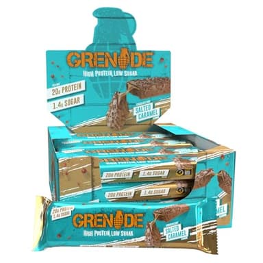 Grenade Barre Hyperprotéinée à Faible Teneur en Glucides - Chocolate Chip Salted Caramel, 12 x 60 g