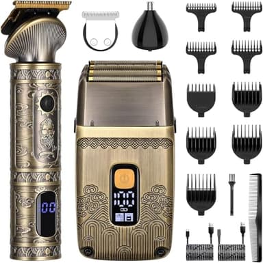 Surker Tondeuse de Précision T-Lame & Rasoir Électrique pour Hommes - Rasoir à Grille Tondeuse Barbe - Coffret de Toilettage Homme avec Lames Triple - Sans Fil