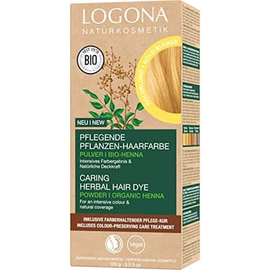 LOGONA Naturkosmetik Coloration végétale nourrissante, végétalienne, au henné bio pour une couleur et une brillance intenses, blond doré (blond) - 1 x 100 g