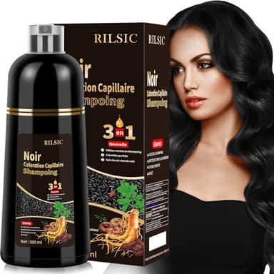 Shampoing Colorant Noir, 500ml Shampooing Teinture Cheveux Blancs, Black Hair Dye Shampoo 3 in 1, Shampoing Cheveux Colorés Instantanée, Coloration Noir, Teinture Femme Homme