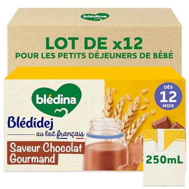 Blédina Blédidej - Céréales bébé Lactées Chocolat Gourmand - Dès 12 Mois - 12 briques de 250mL