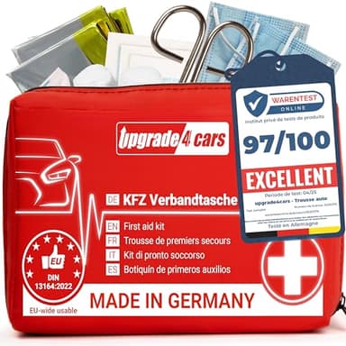 Upgrade4cars Trousse de Premiers Secours 2026 pour Voiture, Maison, Voyage, Randonnée, etc. - Kit Médicale Complète Rouge Sac d'Urgence Toute l'Europe