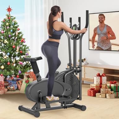 Vélo elliptique, 2 en 1 Crosstrainer & Vélo d'exercice avec Siège, Moniteur LCD, Résistance Réglable, Pédale Antidérapante, Stepper d'exercice Elliptique Machine D'entraînement de Fitness à Domicile
