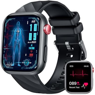 ECG Montre Connectée Santé Smartwatch - 1.97" Écran avec 𝐆𝐥𝐲𝐜é𝐦𝐢𝐞 HRV Appels Bluetooth 130+ Modes Sportif Sommeil Fréquence Cardiaque SPO2 Étanche Podomètre Montre Sport Homme pour Android iOS