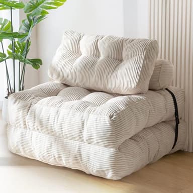 MAXYOYO Canapé-lit pliable et convertible avec oreiller, matelas avec support dorsal, fauteuil-lit portable et confortable pour salon, chambre à coucher, beige