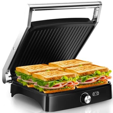 YASHE Grille-Panini Électrique 2000W – Appareil à Croque-Monsieur 4 Tranches – Grill Électrique à Ouverture 180° – Température Réglable – Plaques Antiadhésives Amovibles – Nettoyage Facile