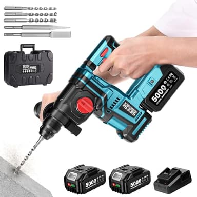 SEESII Marteau Perforateur Sans Fil: SDS-Plus 3-en-1 Perçage, Perçage à Percussion et Burinage avec 2 Batteries 5,0Ah & Chargeur, Moteur Sans Balais 900W, Perceuse à Percussion 2,3J pour Bricolage