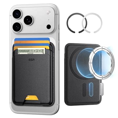 ESR Porte-Cartes avec MagSafe, Blocage RFID, Maintien 5 Cartes, Wallet avec Force Magnétique de 3200 g, en Cuir Végan, pour iPhone Série iPhone 17/16/15/14/13/12 et Certains Appareils Samsung, Noir