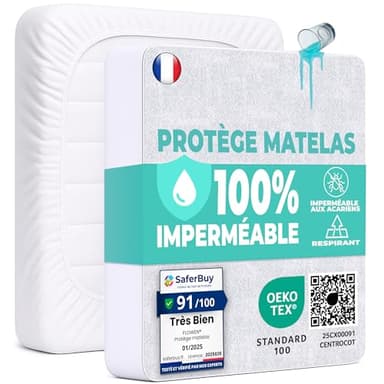 Flowen Protège Matelas 90x190 cm Alèse Impermeable Drap Housse en Coton et Microfibre Protection Lit pour Adulte et Bebe Alaise pour Incontinence Anti-Acarien Couvre-Matelas Pipi Lavable en Machine