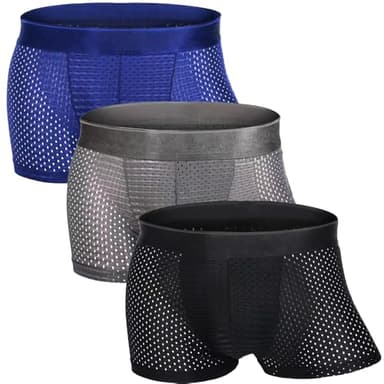 Zueauns Boxer Homme Respirant Maille Shorties Soie Glacée Transparence Sexy sous-vêtement Ultra Cool et Confortable Caleçons