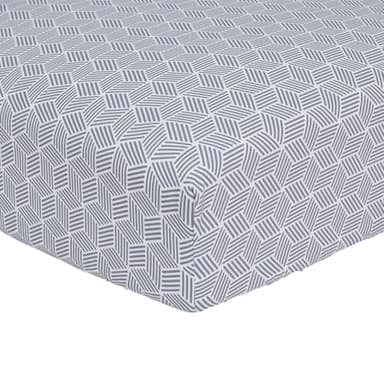 Drap Housse imprimé en Bambou, Made in France, Quentin, 140 x 190 cm, Origin, Blanc et Noir