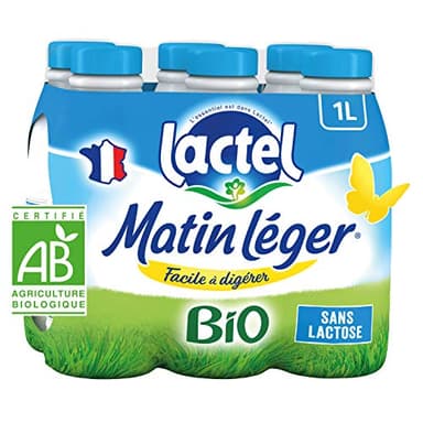 Lactel Lait Bio Facile à Digérer Matin Léger Set 6 Bouteilles de 1 L