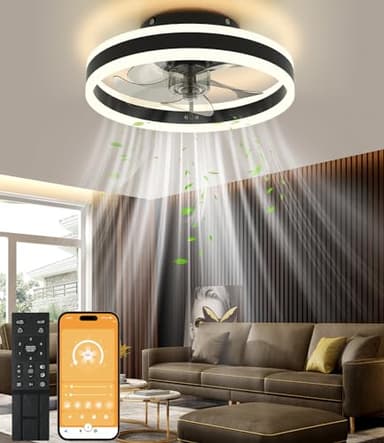 Nalezuns Ventilateur de Plafond, 40cm Ventilateur Plafond avec Lumiere Silencieux, 6 vitesses de, intensité variable, 3 couleurs pour toutes les saisons