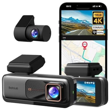 BOTSLAB 4K+2K Car Dashcam Front and Rear, STARVIS HDR Infrared Embedded Camera, 5.8GHz WiFi GPS, 170° Wide Angle, ADAS, Day and Night Vision IR WDR,24/7 Parking Mode, with 64GB SD Card