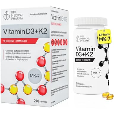 Vitamine D3 K2 MK-7 Hautement Dosé – 240 Gélules – 5000 UI Vitamine D3 & 100 µg Vitamine K2 MK-7 – Haute Biodisponibilité avec Huile de Lin – Soutient Immunité, Os & Muscles – Sans Additifs