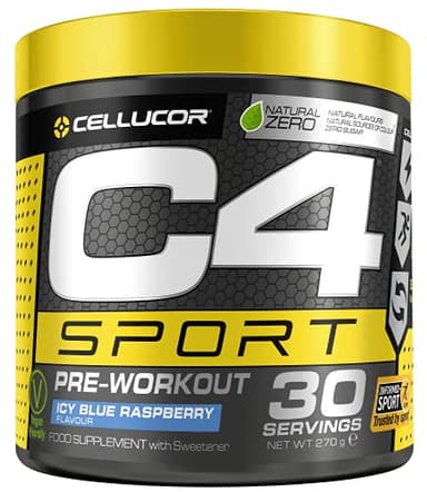 Cellucor Poudre pré-entraînement C4 Sport - framboise bleue glacée | Boisson énergisante | 135 mg de caféine + bêta-alanine + monohydrate de créatine | certifié Informed-Sport | 30 portions