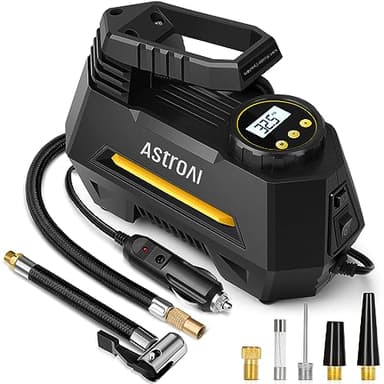 AstroAI Compresseur à Air Portatif 12V DC, Gonfleur Pneus Voiture, Pompe de gonflage rapide, Compresseur et Gonfleur Electrique, Avec Lampe LED, 3M Câble, Pour Voiture et Autres Objets Gonflables