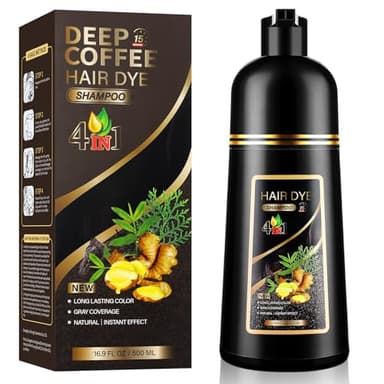 YUOLITA 500ML Shampoing Colorant Brun Foncé, 4 in 1 Shampooing Colorant,Naturelle Instantanée Hair Dye Shampoo Cheveux Colorés, Hair Dye pour Hommes Femmes