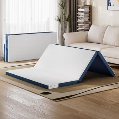 LINSY Home Matelas Pliant 140 x 200 cm avec Housse Extra imperméable de 7,5 cm en Tencel Trifold Matelas en Mousse à mémoire de Forme Pliable, Portable, Facile à Ranger, canapé-lit