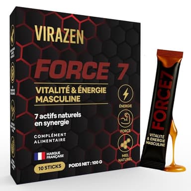 Miel Aphrodisiaque Homme Naturel en Stick – Complément Alimentaire Énergie & Vitalité Masculine – Maca, Ginseng, Tribulus & Zinc – 10 Sticks de 10 g – VIRAZEN FORCE 7