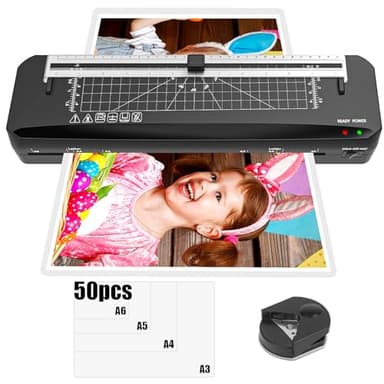 Plastifieuse, Plastifieuse A3 avec 50 Feuille Pochettes 70 secondes Échauffement rapide, coupe-papier intégré, Plastification Thermique et à Froid pour Bureau Maison École