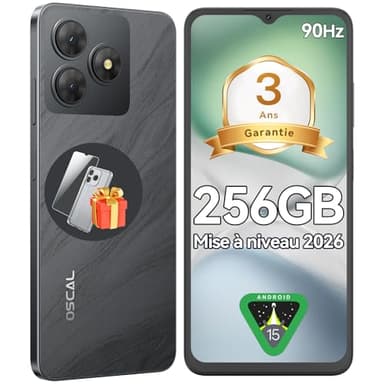 OSCAL Smartphone Android 15, 12Go+256Go(TF 2To), Flat 2 Telephone Portable Pas Cher, 90Hz 6.56" HD+ Écran, 5000mAh Téléphone Portable, 13MP+8MP AI Phone, 4G Dual SIM/Face ID/OTG/GPS/3 Ans De Garantie
