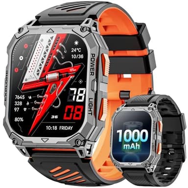 Montre Connectée Homme 2,01" HD Écran Smartwatch, 1000 mAh Batterie et 120+ Modes Sportifs, Montre Connectée Militaire avec Fréquence Cardiaque/Sommeil Moniteur et Lampe De Poche pour Android iOS