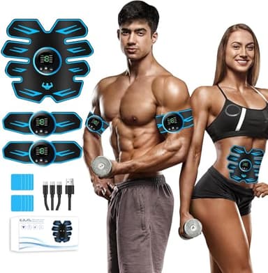 LEMENG EMS Abdominale Electrostimulation,8 Modes et 19 Intensités,Rechargeable par USB,EMS Stimulateur Appareil LCD Display,pour Abdos/Bras/Jambes/Fesses,Homme Femme