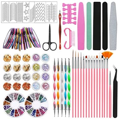 JOYBOY Kit de Nail Art Pinceau,Nail Art Design Set avec 15 Peinture Brosse à Pinceaux,2 Boîtes Ongles Strass et 1 Boîte de Papier D'aluminium,Ensemble de Pinceaux à Ongles 107pcs Nail Art Kits