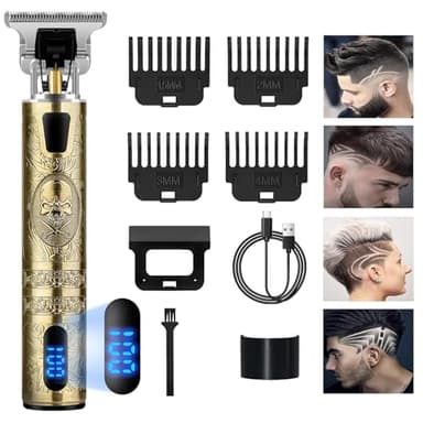 Tondeuse Barbe Homme, Professionnelle Tondeuse Cheveux, Rasoir Electriques Rechargeable, Afficheur LED, T-blade Tondeuse Finition pour Coupe et Contours Barbe